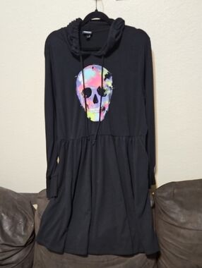 torrid Black Midi Dress with Multicolor Tie-Dye Skull